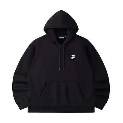 FILA FOB Logo Black Loose Fit Hoodie - Unisex Casual Knitwear T11U433204F-BK