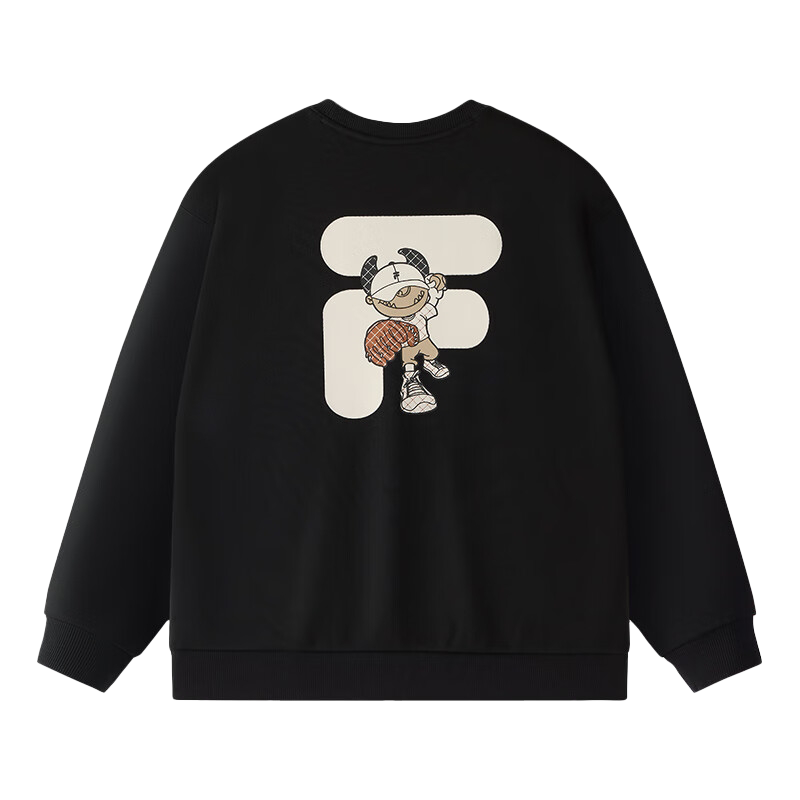 FILA FOB Loose Fit Fleece Pullover Sweatshirt Unisex - Solid Black T11U433202F-BK