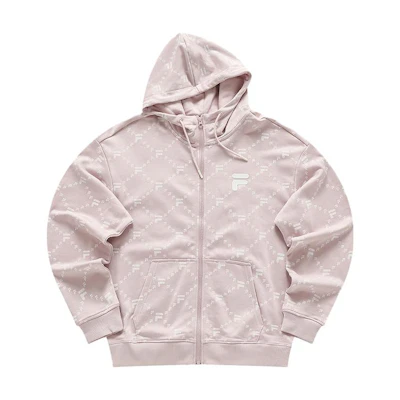 FILA FOB Series Monogram Print Zip Hoodie Unisex - Red Pink T11U413502F-PK