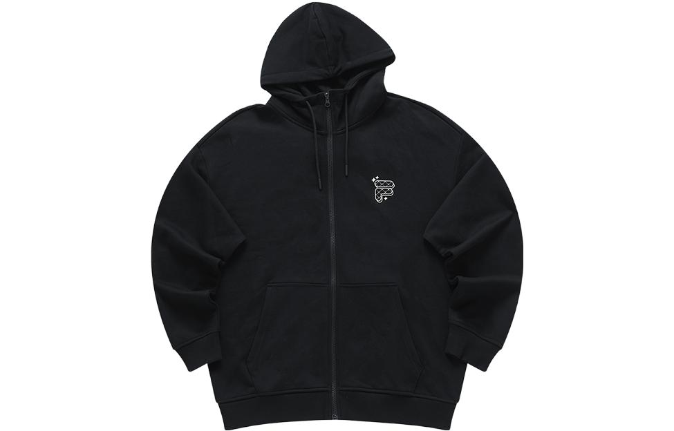 FILA FOB Series Oversized Logo Zip-Up Hoodie Jacket Unisex - Black T11U413503F-BK