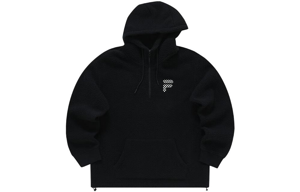 FILA FOB Series Sherpa Fleece Pullover Hoodie Unisex Black T11U343208FBK