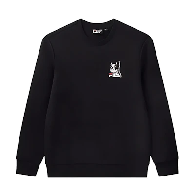 FILA French Bulldog Embroidered Crewneck Sweatshirt - Black F61M148219FBK