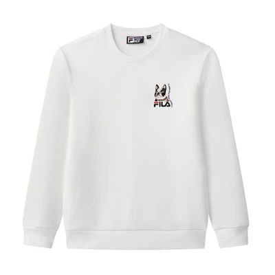 FILA French Bulldog Embroidered Crewneck Sweatshirt White () F11M048219FWT