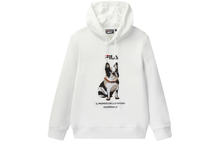 FILA French Bulldog Letter Embroidery Hoodie Standard White F51M048216AWT