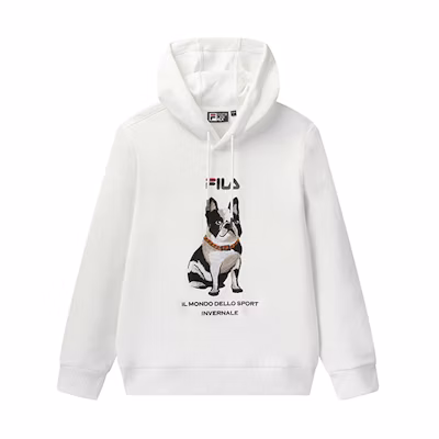 FILA French Bulldog Letter Embroidery Hoodie Standard White F51M048216AWT