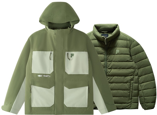 fila-fusion-army-green-hooded-down-jacket-two-piece-set-t11-m441904-fkk
