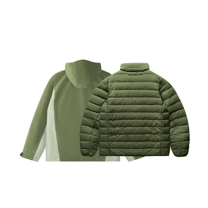 Lookbook FILA Fusion 軍綠色連帽羽絨外套兩件式套裝 T11M441904FKK