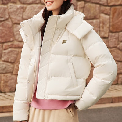 FILA FUSION Beige Fashion Puffer Jacket - Warm, Windproof, Relaxed Fit. T11W443908F-BG Shop FILA FUSION Beige Fashion Puffer Jacket - Warm, Windproof, Relaxed Fit. T11W443908F-BG