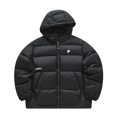 FILA Fusion Black Down Jacket - Stylish, Warm, Relaxed Fit Hoodie. T11M345909F-BK