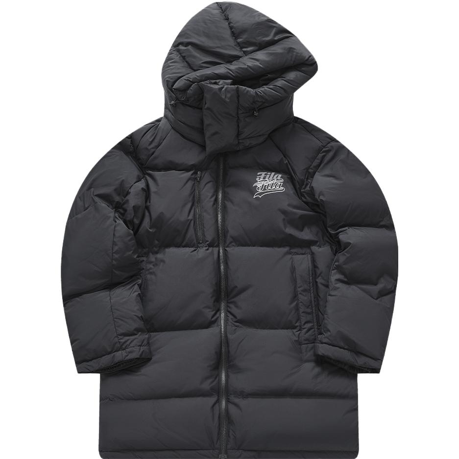 FILA FUSION  Black Hooded Long Down Jacket Winter Coat Fashion Style. T11M342905F-BK