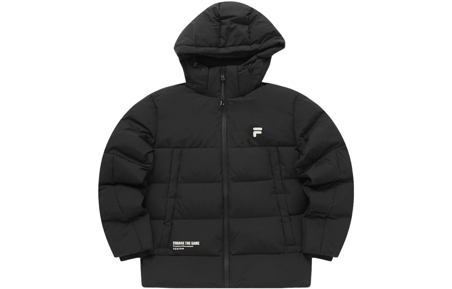 FILA FUSION  Black Hooded Puffer Jacket with Letter Zipper Design. T11M341903A-BK