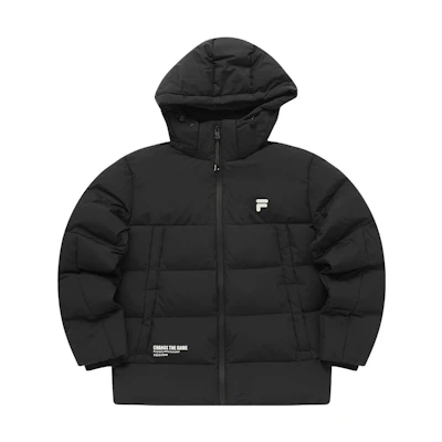 FILA FUSION Black Hooded Puffer Jacket with Letter Zipper Design. T11M341903A-BK