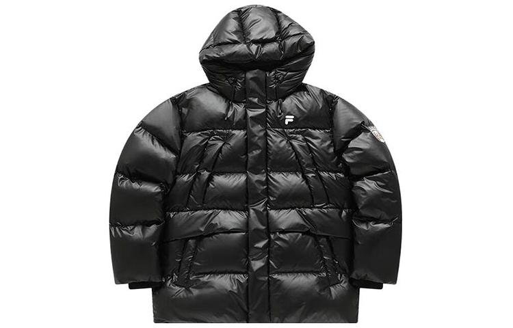 Order FILA FUSION Jaket Down Hitam Hoodie Mid-Length dengan Resleting. T11M345908F-BK