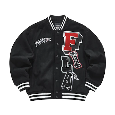 FILA Fusion Black Logo Baseball Jacket - Stylish American Streetwear. T11M342703F-BK