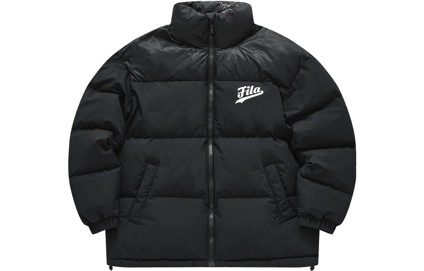 FILA Fusion  Black Logo Puffer Jacket with Stand Collar - Sportswear Style. T11M342909F-BK