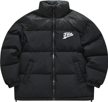 FILA Fusion Black Logo Puffer Jacket with Stand Collar - Sportswear Style. T11M342909F-BK Order FILA Fusion Black Logo Puffer Jacket with Stand Collar - Sportswear Style. T11M342909F-BK