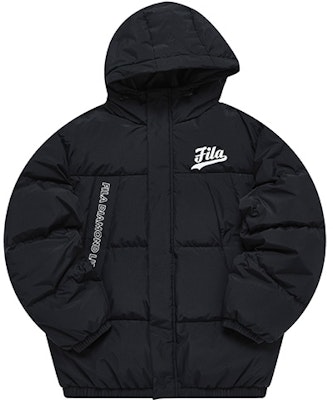 FILA Fusion Black Logo Stylish Windproof Warm Down Jacket. T11M242909F-BK Order FILA Fusion Black Logo Stylish Windproof Warm Down Jacket. T11M242909F-BK