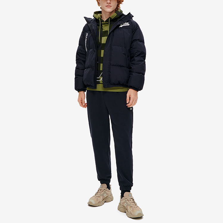 Shop FILA Fusion  Black Logo Stylish Windproof Warm Down Jacket. T11M242909F-BK