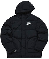 FILA Fusion Black Long Down Jacket with Letter Print and Hooded Design. T11M242910F-BK FILA Fusion Black Long Down Jacket with Letter Print and Hooded Design. T11M242910F-BK