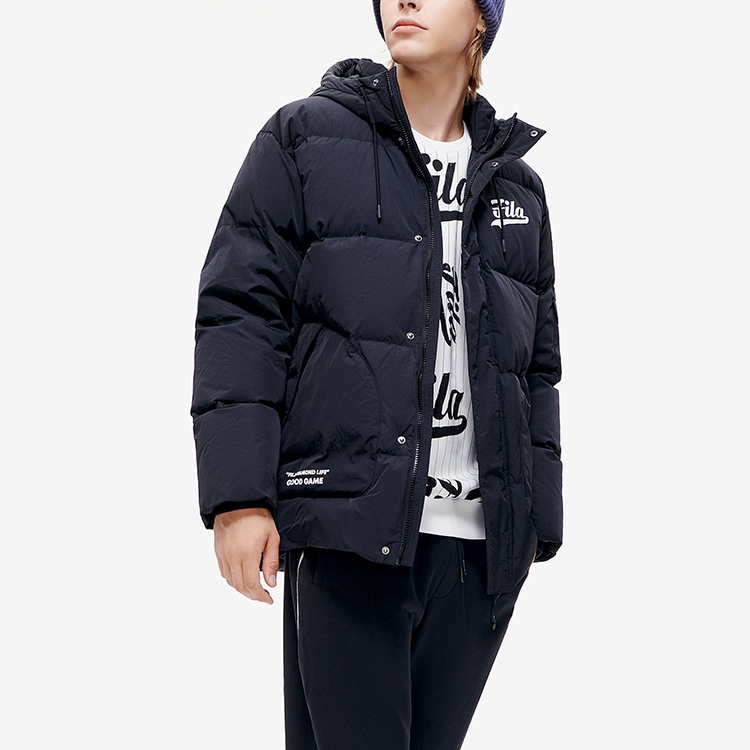 Details for FILA Fusion  Black Long Down Jacket with Letter Print and Hooded Design. T11M242910F-BK