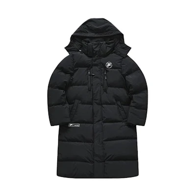 FILA Fusion Black Long Down Jacket with Zipper Hood - Winter Coat. T11M345903FBK
