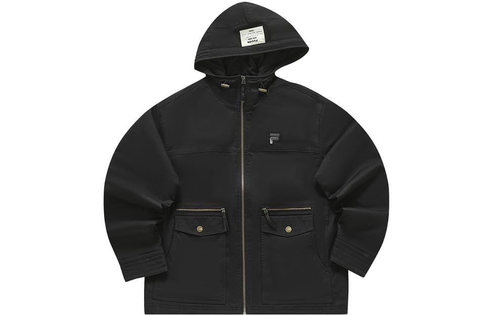 FILA Fusion  Black Retro Workwear Hooded Cotton Jacket. T11M413904F-BK