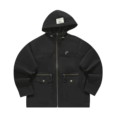 FILA Fusion Black Retro Workwear Hooded Cotton Jacket. T11M413904F-BK