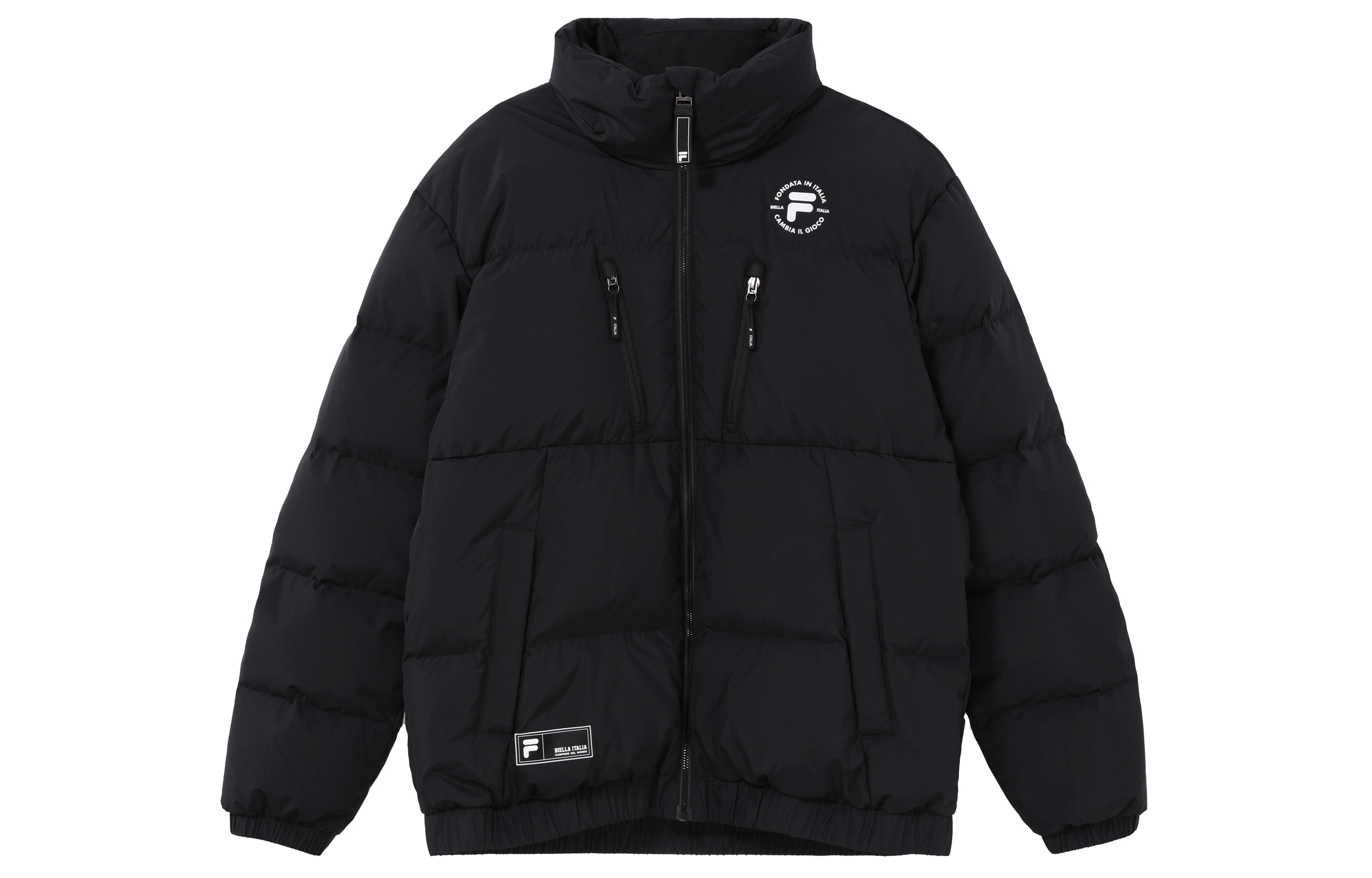 FILA FUSION  Black Uniform Letter Zip-Up Puffer Jacket Long Sleeve. T11M345905F-BK