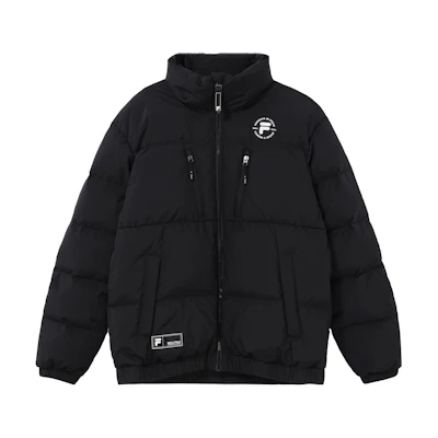 FILA FUSION Black Uniform Letter Zip-Up Puffer Jacket Long Sleeve. T11M345905F-BK
