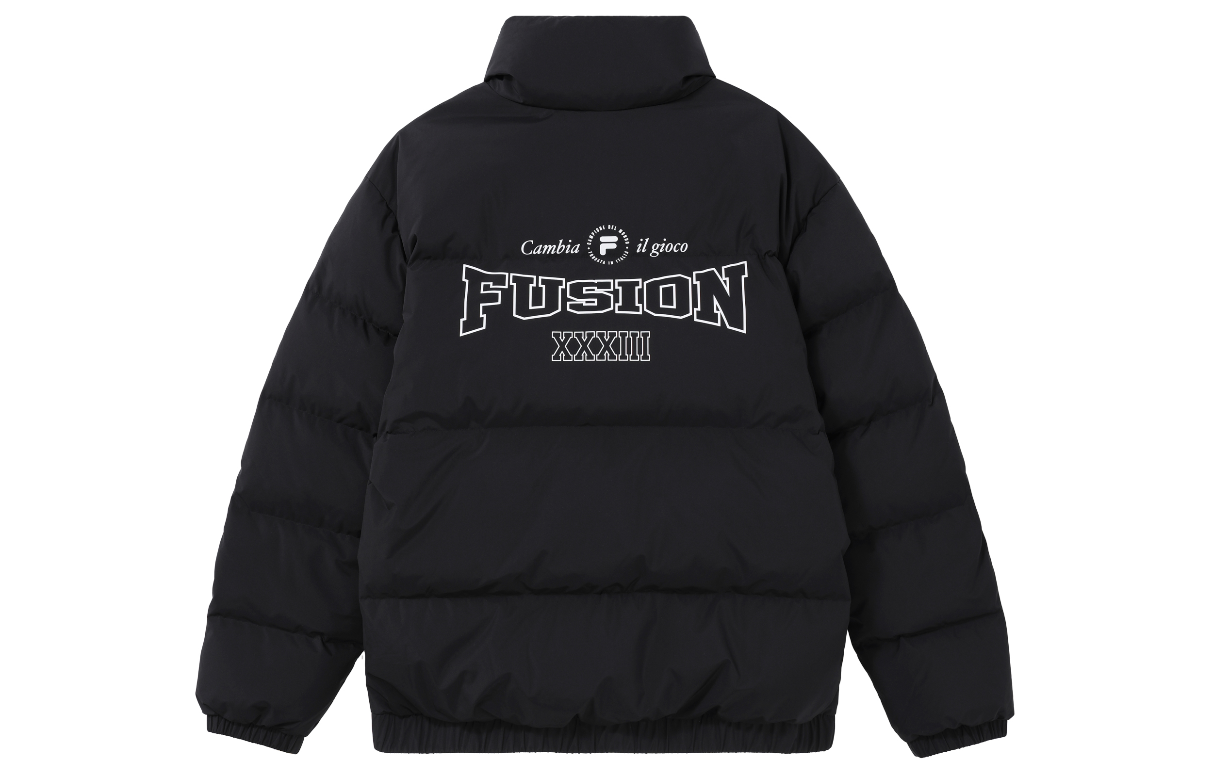 Lookbook FILA FUSION 黑色字母拉链长袖羽绒服外套. T11M345905F-BK