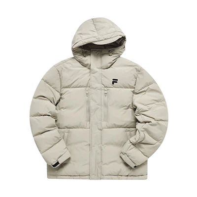 FILA Fusion Casual Hooded Down Jacket in Light Khaki. T11M241915FBG