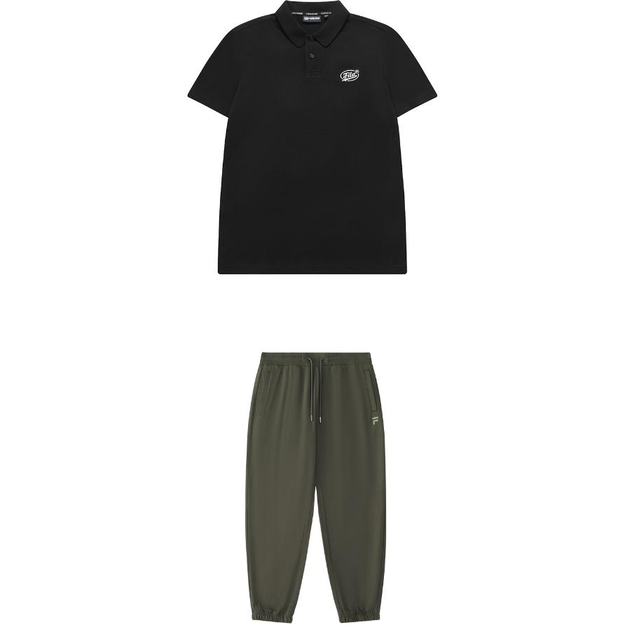 Order FILA Fusion  Casual Polo Shirt and Knit Jogger Pants Sportswear Set. T11M422107F-BK+T11M435605F-DY