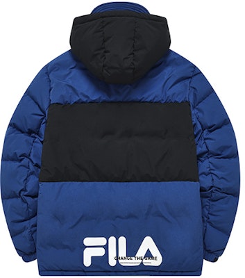 FILA Fusion Colorblock Fashion Down Jacket in Zhuhui Blue. T11M241915F-BU Lookbook FILA Fusion Colorblock Fashion Down Jacket in Zhuhui Blue. T11M241915F-BU