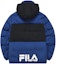 Lookbook FILA Fusion Colorblock Fashion Down Jacket in Zhuhui Blue. T11M241915F-BU