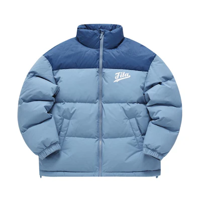 FILA FUSION Colorblock Logo Puffer Jacket - Modish Blue. T11M342909F-BU