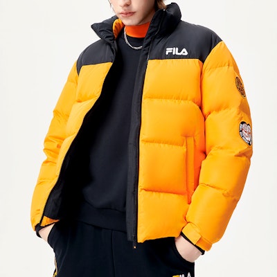 FILA Fusion Colorblock Puffer Jacket - Charm Orange. T11M145906F-OR Shop FILA Fusion Colorblock Puffer Jacket - Charm Orange. T11M145906F-OR