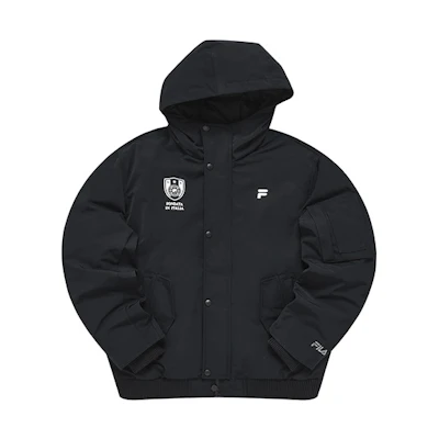 FILA FUSION Fashion Black Logo Hooded Down Jacket T11M245906F-BK
