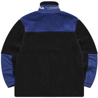 FILA FUSION Faux Shearling Logo Warm Jacket in Black. T11M241903F-BK Lookbook FILA FUSION Faux Shearling Logo Warm Jacket in Black. T11M241903F-BK