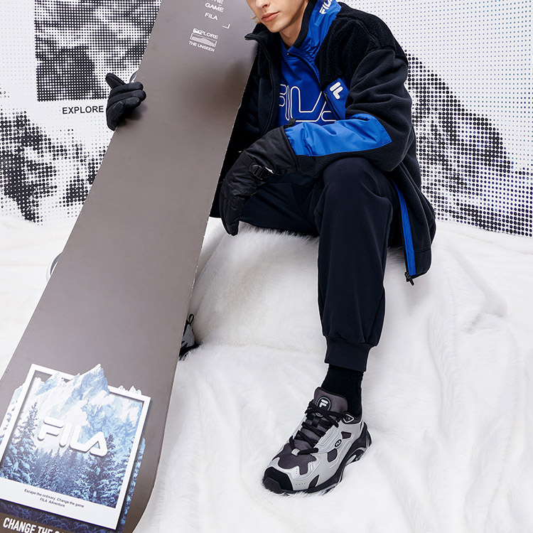 Shop FILA FUSION  Faux Shearling Logo Warm Jacket in Black. T11M241903F-BK