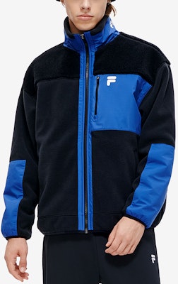 FILA FUSION Faux Shearling Logo Warm Jacket in Black. T11M241903F-BK Purchase FILA FUSION Faux Shearling Logo Warm Jacket in Black. T11M241903F-BK