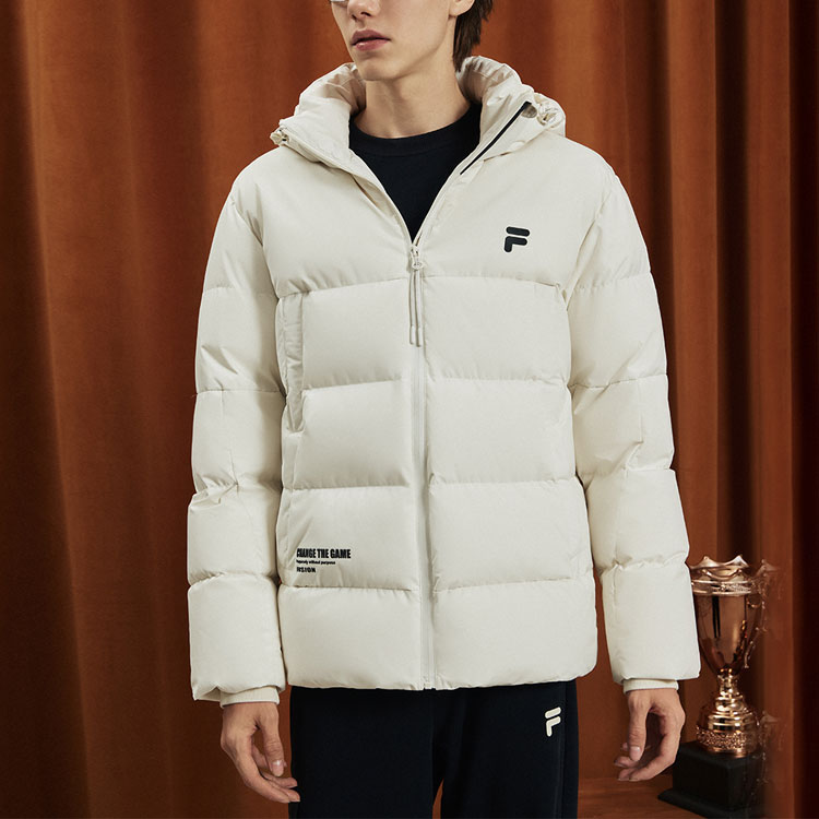 Lookbook FILA Fusion  Letter Zip Hooded Down Jacket Light Mist Gray. T11M341903A-GY