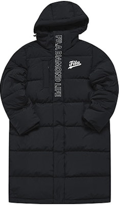 FILA FUSION Long Down Jacket - Black Stylish Winter Coat T11M242911F-BK Order FILA FUSION Long Down Jacket - Black Stylish Winter Coat T11M242911F-BK