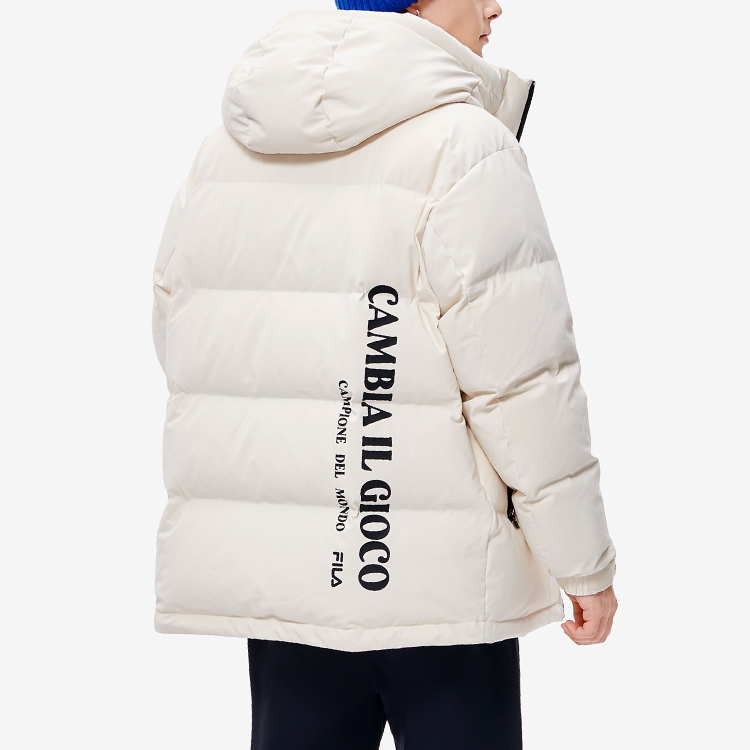 Sizing FILA FUSION  Long Hooded Down Jacket Beige - Logo Patch Winter Coat. T11M245911F-BG