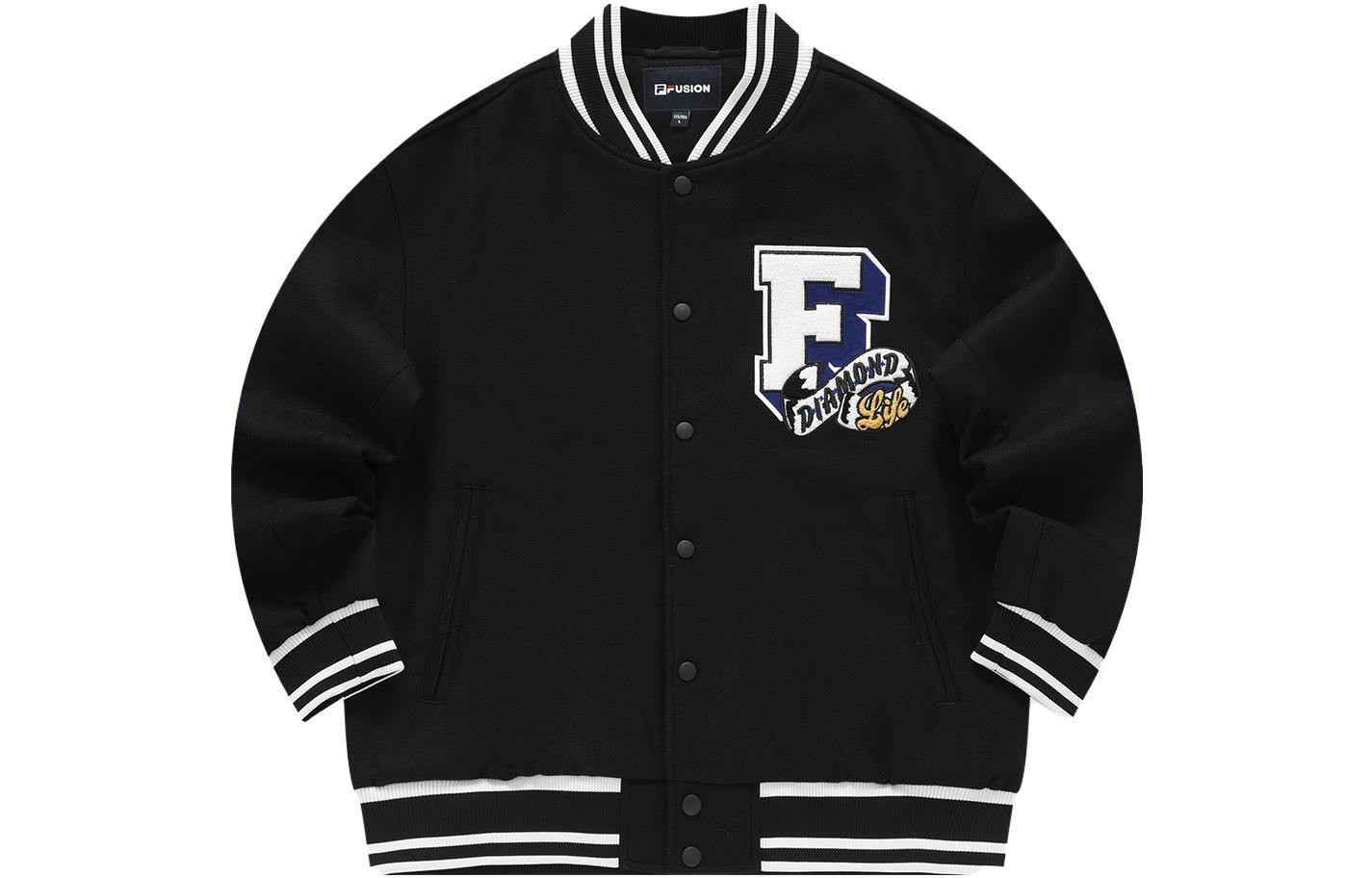 FILA FUSION  Loose Fit Black Baseball Jacket with Letter Print. T11M342701F-BK
