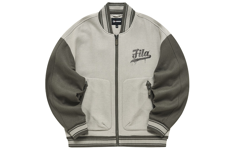 Order FILA FUSION ルーズフィット ストライプ ベースボールジャケット カーキグレー T11M242702F-GY