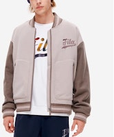 휠라 퓨전 루즈핏 스트라이프 베이스볼 자켓 카키 그레이. T11M242702F-GY Details for 휠라 퓨전 루즈핏 스트라이프 베이스볼 자켓 카키 그레이. T11M242702F-GY