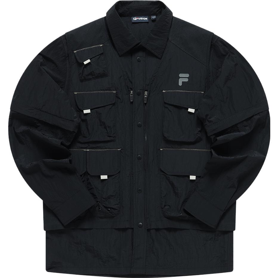 FILA Fusion  Street Sport Casual Long Sleeve Black Woven Shirt. T11M321710F-BK