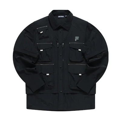 FILA Fusion Street Sport Casual Long Sleeve Black Woven Shirt. T11M321710F-BK