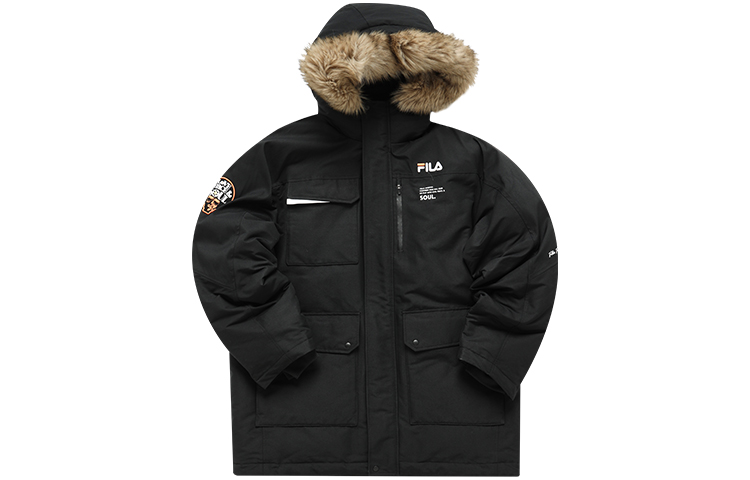 FILA FUSION  Winter Black Hooded Down Parka Jacket with Multiple Pockets. T11M145908F-BK