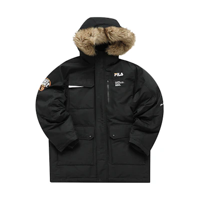 FILA FUSION Winter Black Hooded Down Parka Jacket with Multiple Pockets. T11M145908F-BK
